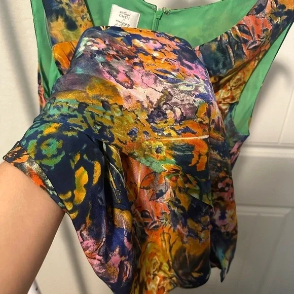 Suzi Chin For Maggy Boutique Abstract Watercolor Print Sheath Silk Dress‎ Size 6 - Picture 2 of 11